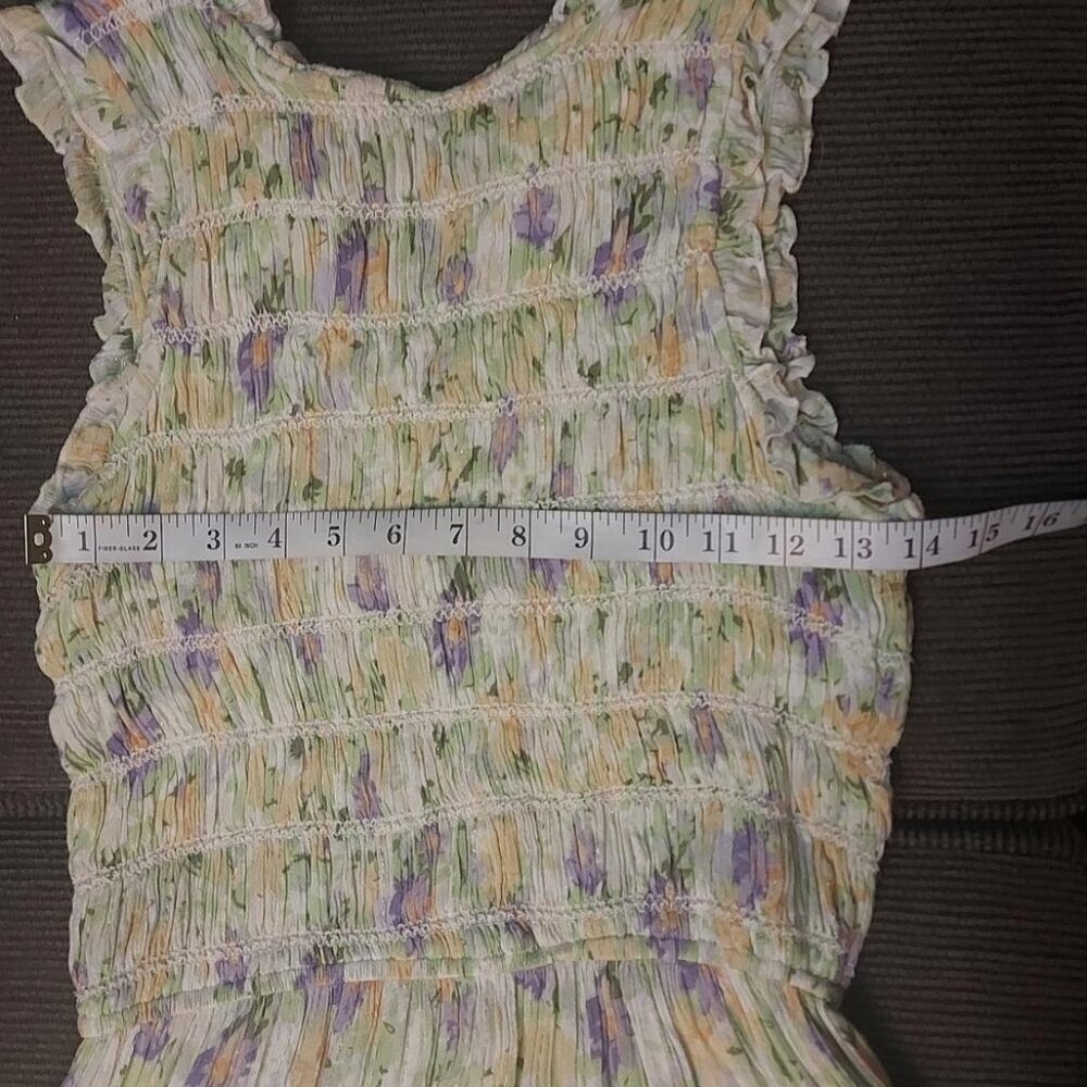 Cottagecore Mini Dress Smocked Bodice Pastel Floral Fairycore Tiered Ruffle - Picture 4 of 9